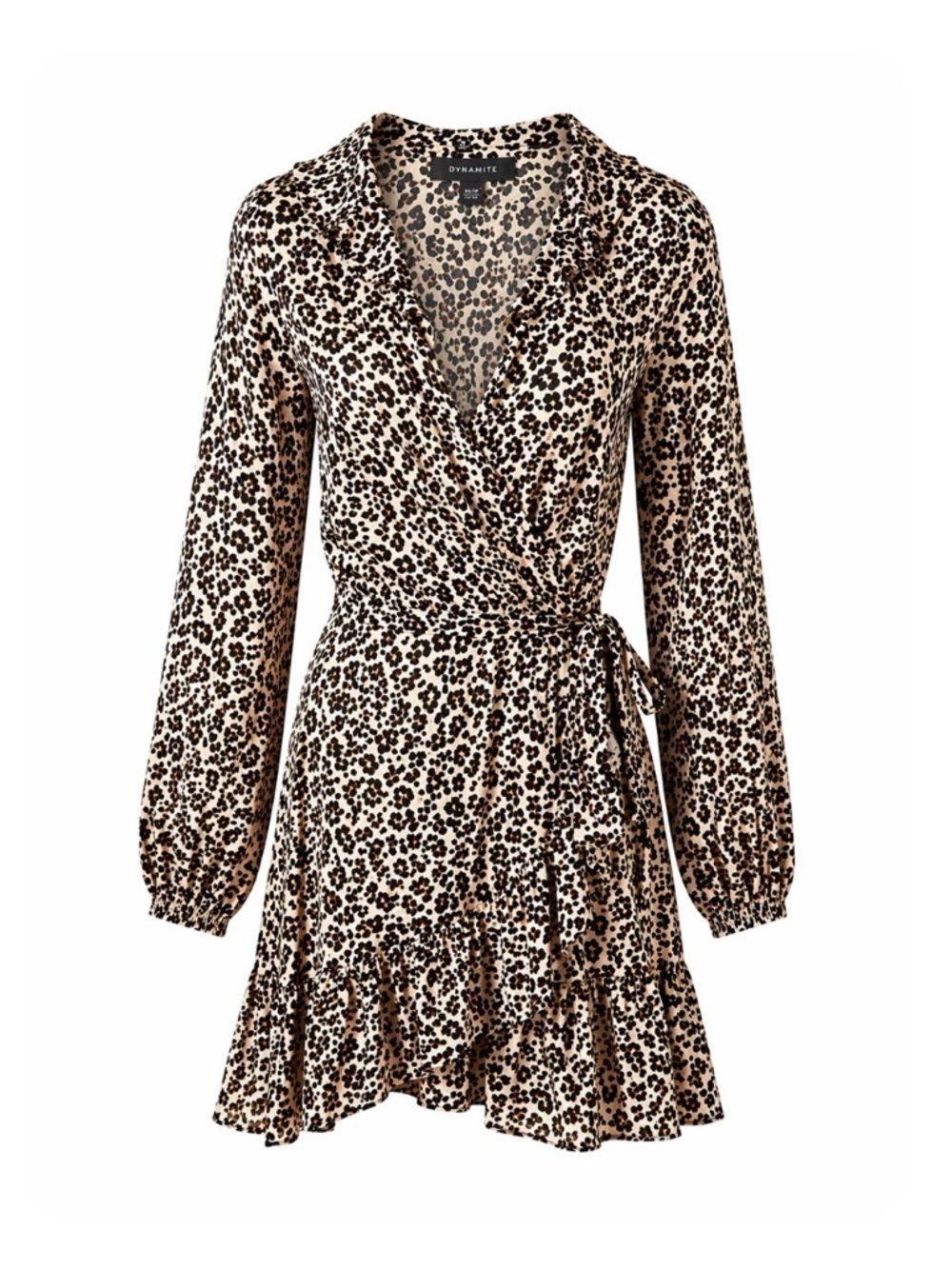 Dynamite Cream & Black Leopard Print Wrap Mini Dress - Picture 1 of 2